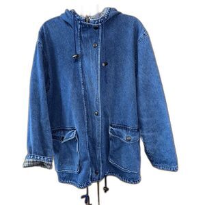 Preswick And Moore Jacket Vintage Hooded Blue Denim M Pockets Snap Lined Barn
